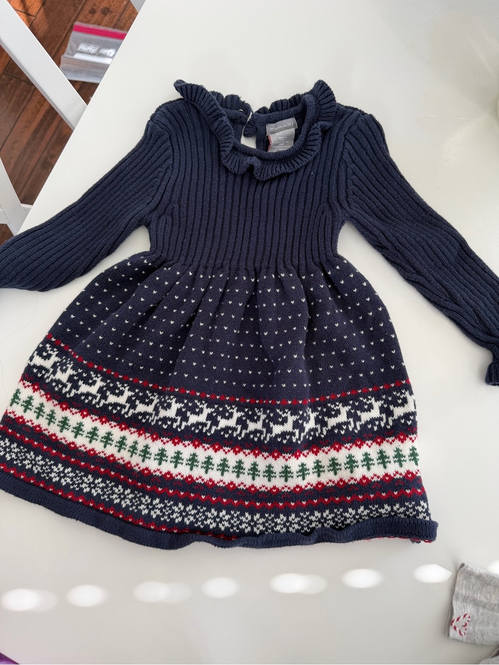Tahari Navy Knit Dress with Holiday Fair Isle Skirt